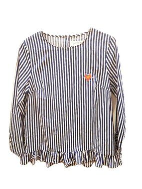 NWOT! Vertical Blue/White Striped Peplum/Back Button Blouse - XS